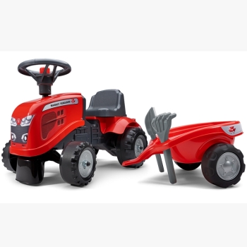 FALK Traktorek Baby Massey Ferguson Czerwony z Przyczepką + akc. Od 1 roku