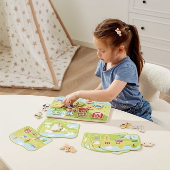 VIGA Drewniana Sznurowanka Przeplatanka Zwierzęta na Farmie Montessori