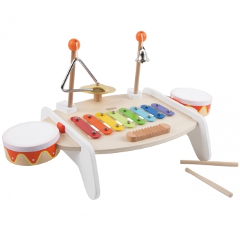 CLASSIC WORLD Zestaw Instrumenty Muzyczne dla Dzieci Ksylofon Tarka Cymbałki Bębenki Talerz Pałeczki Trójkąt Dzwonek 9 el.