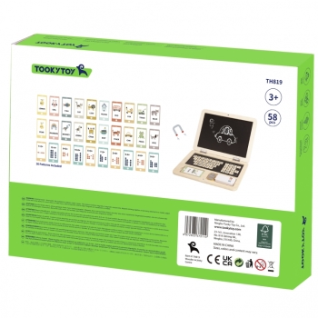 TOOKY TOY Drewniany Laptop Układanka Montessori Puzzle Nauka Literek Pisania Tablica Suchościeralna 58 el.
