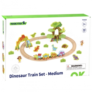 TOOKY TOY Drewniana Magnetyczna Kolejka Dinozaury + Figurki