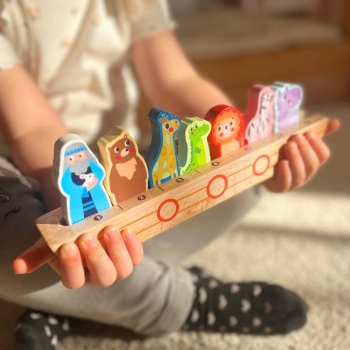 Tooky Toy Drewniana Układanka Łamigłówki dla Dzieci Noe i Zwierzęta