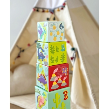 TOOKY TOY Drewniane Klocki Układanka Edukacyjna + 6 Figurek do zabawy 12 el.